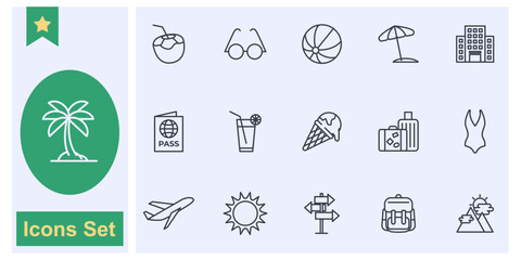 Fototapeta premium summer, vacation, beach icon set symbol collection, logo isolated vector illustration