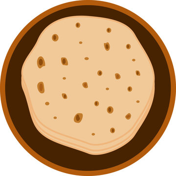 Traditional Indian food a Roti, chapati served on a plate. Vector Illustration. 