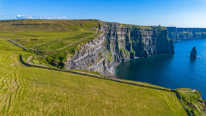 Aerial landscape - Cliffs of Moher in County Clare, Ireland.