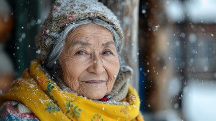 Aged woman from Kazakhstan portrait 