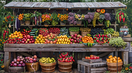Obraz premium Bountiful Fruit Stand Overflowing with Fresh Produce.