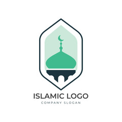 Islamic logo template, Ribbon islamic dome palace logo design template. Mosque logo ideas. inspiration logo design. template vector illustration