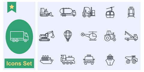 Transport, vehicle and delivery icon set symbol collection, logo isolated vector illustration
