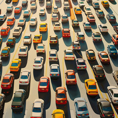 Fototapeta premium Close-up of the lane congested with lots of cars.