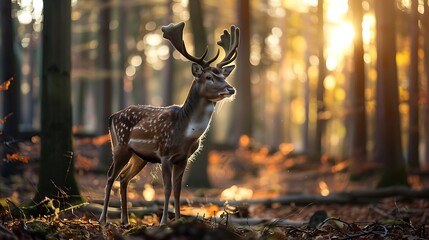 Image of a lone deer in a forest - Powered by Adobe
