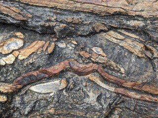 Precambrian folded-faulted banded iron formation in the Andes mountains, Peru - April 2024 