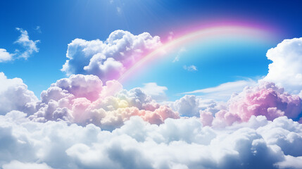 Fototapeta premium Soft Pastel Cloudscape with Gleaming Rainbow
