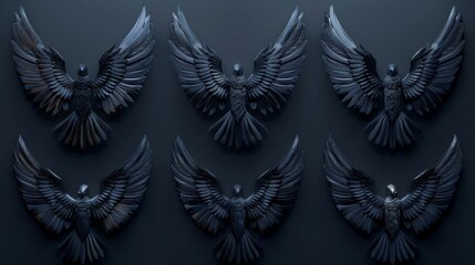 Symbols of wings in black. Wings badges.