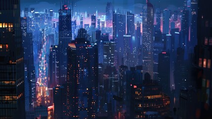 Fototapeta premium A cityscape with tall buildings and a dark sky