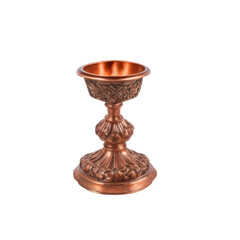 Antique copper, brass candle holder, candelabra. Forged, ornate. Isolated.