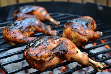 grilled chicken with smoke on the grill steel