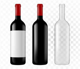 A set of wine bottles. Packaging for liquid products on a transparent background.