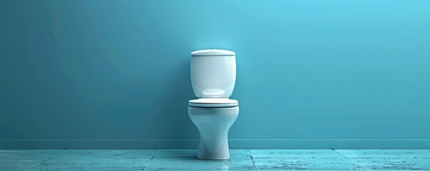 White toilet next to blue wall