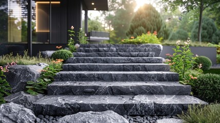 Stone steps leading up to house