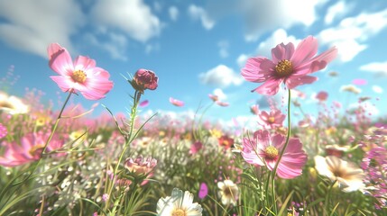 Delicate flowers blooming in a virtual garden  AI generated illustration