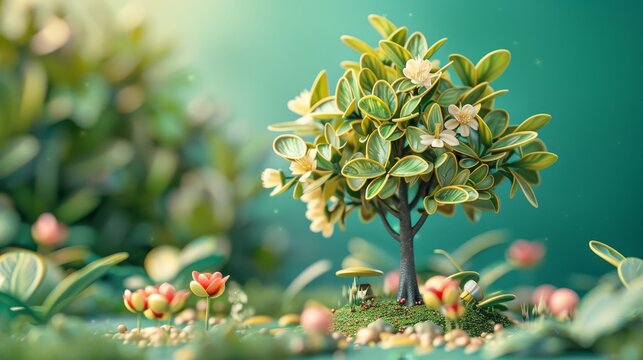 Design a cute 3D rendering of a money tree in a whimsical style  AI generated illustration