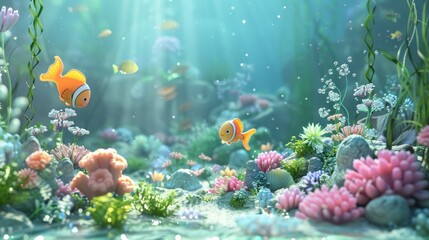 Design a cute 3D scene of a magical undersea world  AI generated illustration