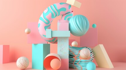 Design an abstract 3D sculpture in a cute color scheme  AI generated illustration