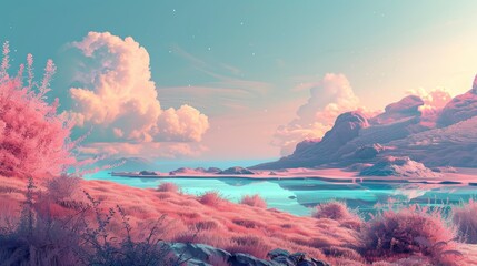 Dreamy landscapes with subtle medical references  AI generated illustration - obrazy, fototapety, plakaty