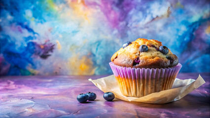 blueberry muffin in purple paper