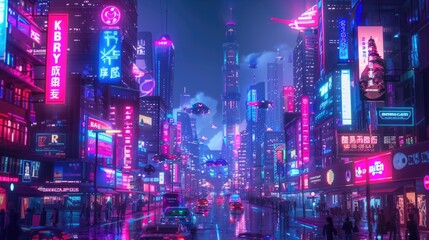 A neon cityscape with a lot of signs and lights
