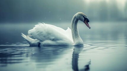 Fototapeta premium Elegant swan swimming in a serene lake AI generated illustration