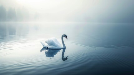 Elegant swan swimming in a serene lake  AI generated illustration