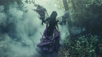 Fantastic photo shoot with smoke. Fairy Coquette walking