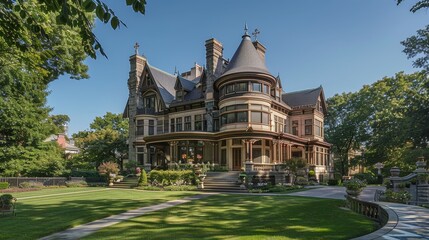 Fototapeta premium Elegant Victorian mansion with intricate details AI generated illustration