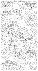 Medieval map vertical size. Middle Ages kingdom map for board game. Hand drawn vector on a white background.