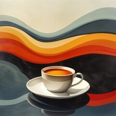 Cup of coffee with abstract background. Generative AI.