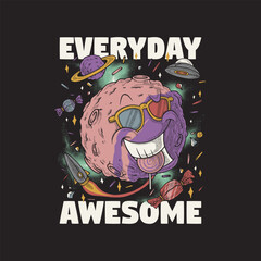 Obraz premium retro cartoon emblem of planet eat candy