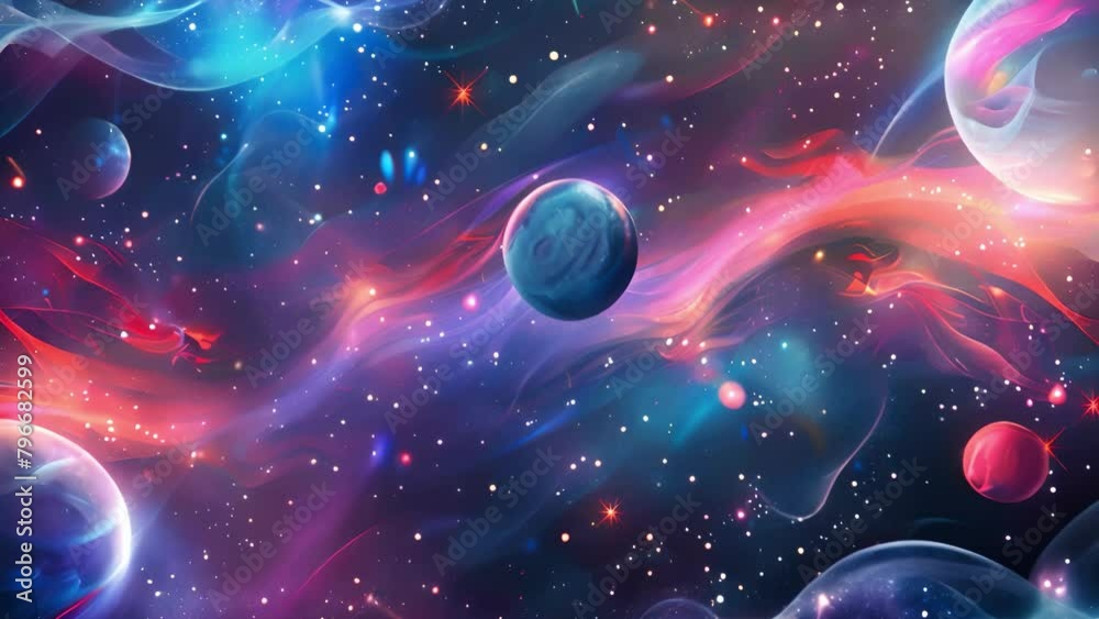 Wall mural cosmic space with colorful light streams and planets. the concept of a fantasy space scene.