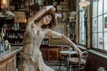 A flapper girl dancing in a speakeasy during the 1920s
