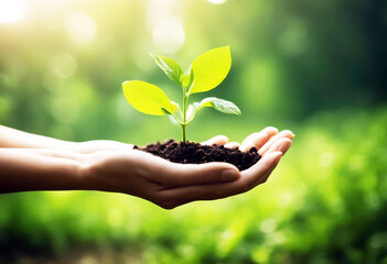 'day earth eco concept nature green blur plant young holding hand environment background friendly ecology environmental tree growing germ bud bio ecological agriculture energy conservation care'