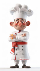 A cartoon chef holding a piece of food