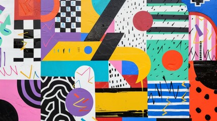 Funky and eclectic family artwork inspired by Memphis design  AI generated illustration