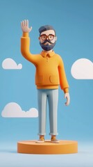 A man with a beard and glasses waving