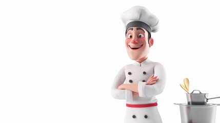 A cartoon chef standing next to a pot of food