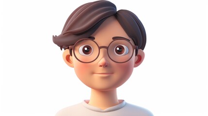 A cartoon boy wearing glasses and a white shirt