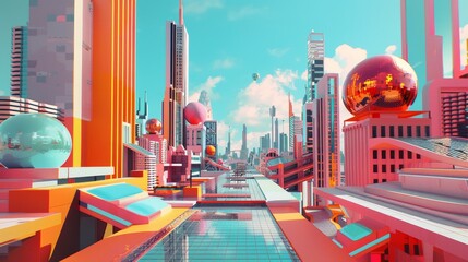 Funky architecture in a 3D cityscape  AI generated illustration