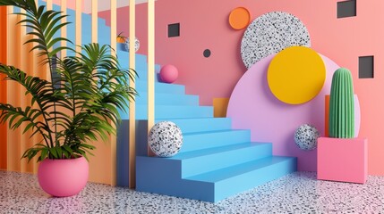 Funky Memphis style art in 3D with a cute aesthetic  AI generated illustration