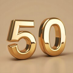 Golden number 50 for 50th anniversary celebration, vector art on transparent background, elegant design element