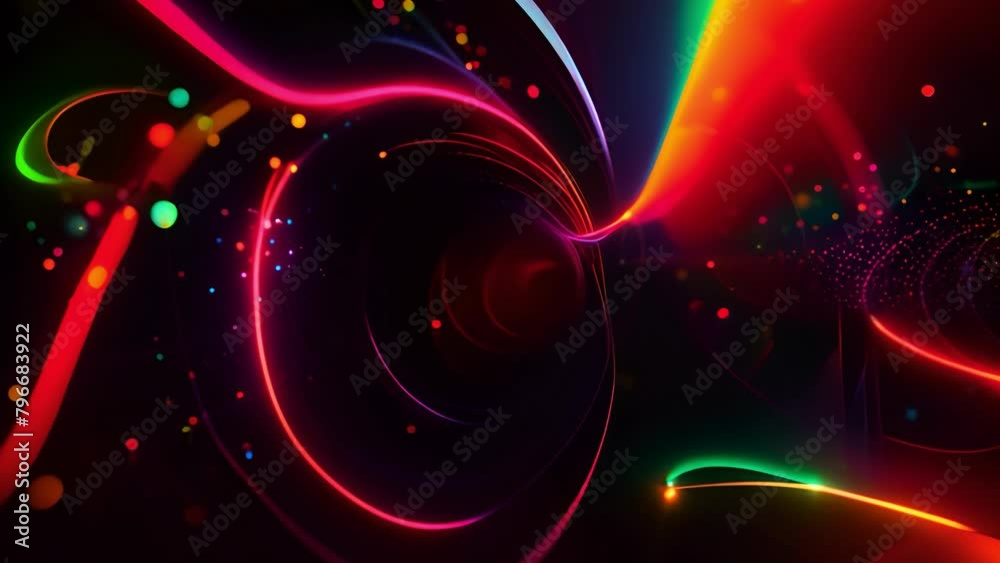 Wall mural mysterious glowing circles and particles on a dark background. the concept of abstract art and techn