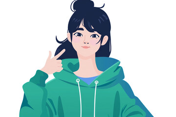 Teen girl in green hoodie pointing to herself  - self choice