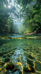 Vibrant River Ecosystem: Harmonious Life along Serene Waters - obrazy, fototapety, plakaty