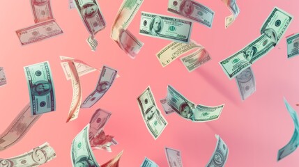 Generate an artwork showcasing dollar bills floating in a cute 3D style  AI generated illustration