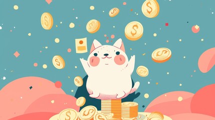 Generate an interpretation of earning money through creativity in a cute style  AI generated illustration