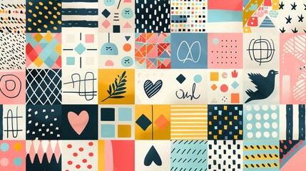 Geometric shapes and patterns in a cute style  AI generated illustration