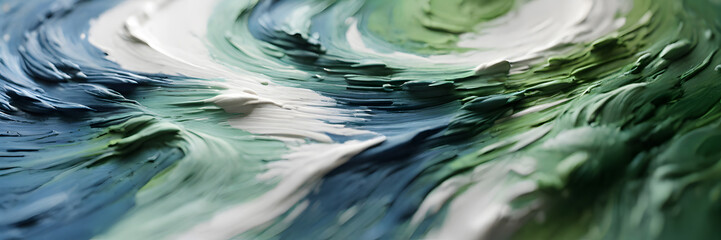 Green, blue oil paint, abstract texture on a white background. 3:1 texture banner and background...